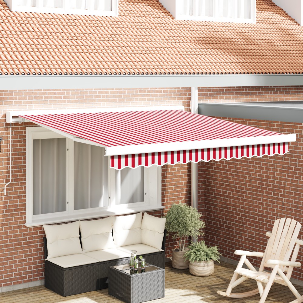 vidaXL Cortina Retractabilă Roșu și Alb 350 x 250 cm Stofă și Metal