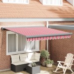 vidaXL Cortina Retractabilă Roșu și Alb 350 x 250 cm Stofă și Metal