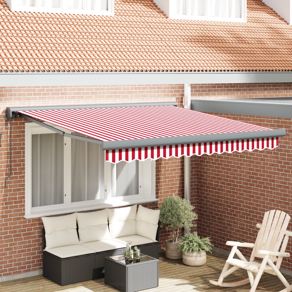 vidaXL Umbra retractabilă roșie cu dungi albe 350x250 cm