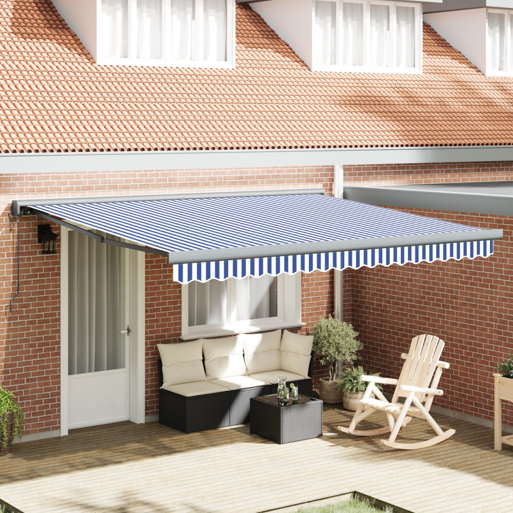 vidaXL Cortina Retractabilă Manual Albastru și alb 400 × 300 cm
