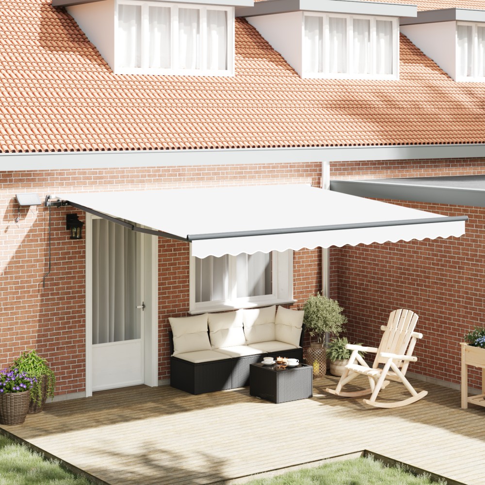 Marchiză manuală retractabilă vidaXL cu LED Alb 400x300 cm