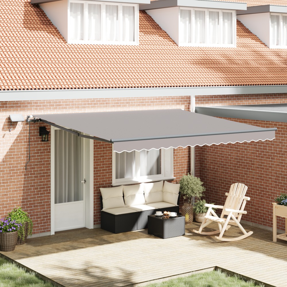 Marchiză manuală retractabilă vidaXL cu LED gri deschis 400x300 cm