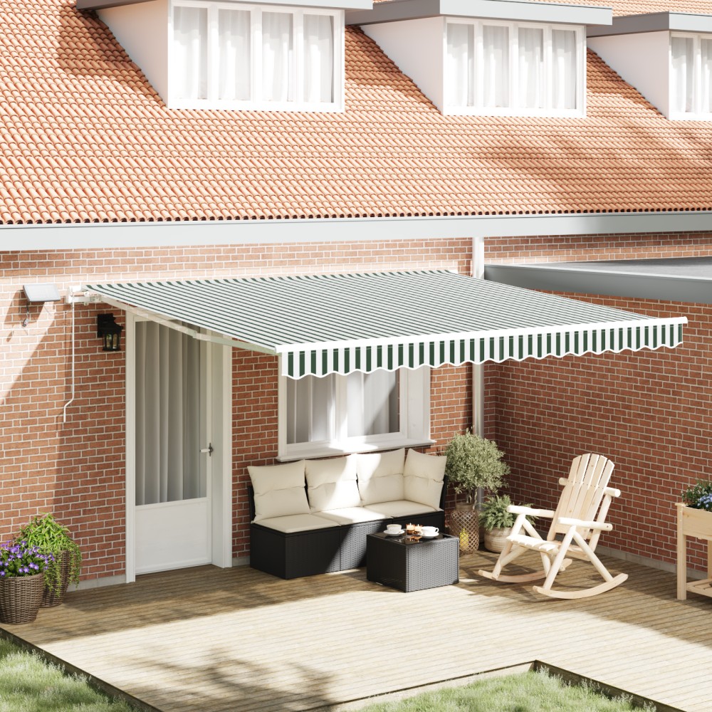 vidaXL Marchiză retractabilă Verde și alb 400 × 300 cm Verde și alb