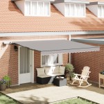 Marchiză manuală retractabilă vidaXL cu LED Gri deschis 400x350 cm Marchiză manuală retractabilă vidaXL cu LED Gri deschis 400x350 cm