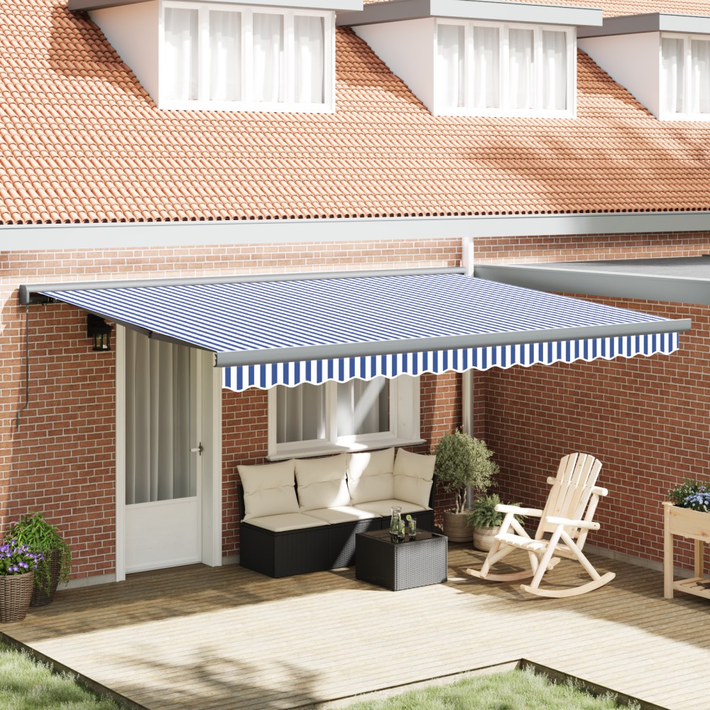 vidaXL Cortina Retractabilă Albastru și Alb 450 × 300 cm