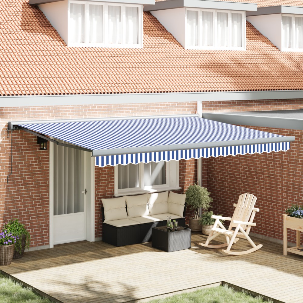 vidaXL Cortina Retractabilă Manual Albastru și alb 450 × 300 cm