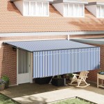 vidaXL Cortina Retractabilă Albastru și alb 450 × 300 cm țesătură