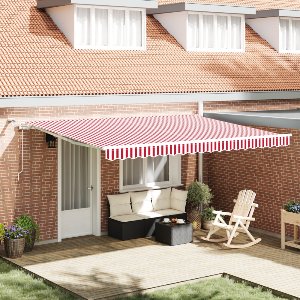 vidaXL Marciză retractabilă automată cu LED, dungi roșii și albe 450x300 cm