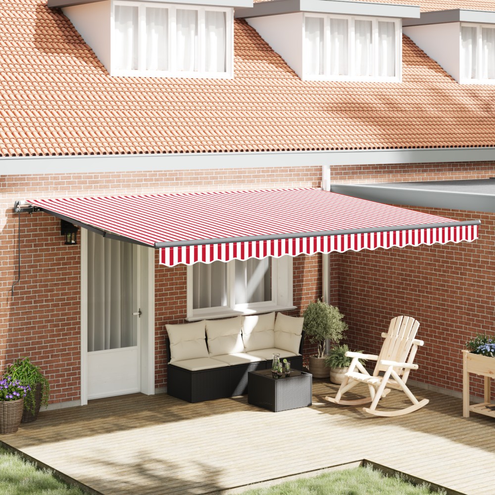 vidaXL Copertină Manual Roșu și alb 450 × 300 cm Poliester