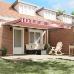 vidaXL Copertină Manual Roșu și alb 450 × 300 cm Poliester