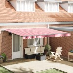 vidaXL Awning-ul retractabil automat cu dungi roșii și albe, 450x300 cm vidaXL Awning-ul retractabil automat cu dungi roșii și albe, 450x300 cm