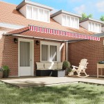 vidaXL Awning-ul retractabil automat cu dungi roșii și albe, 450x300 cm vidaXL Awning-ul retractabil automat cu dungi roșii și albe, 450x300 cm