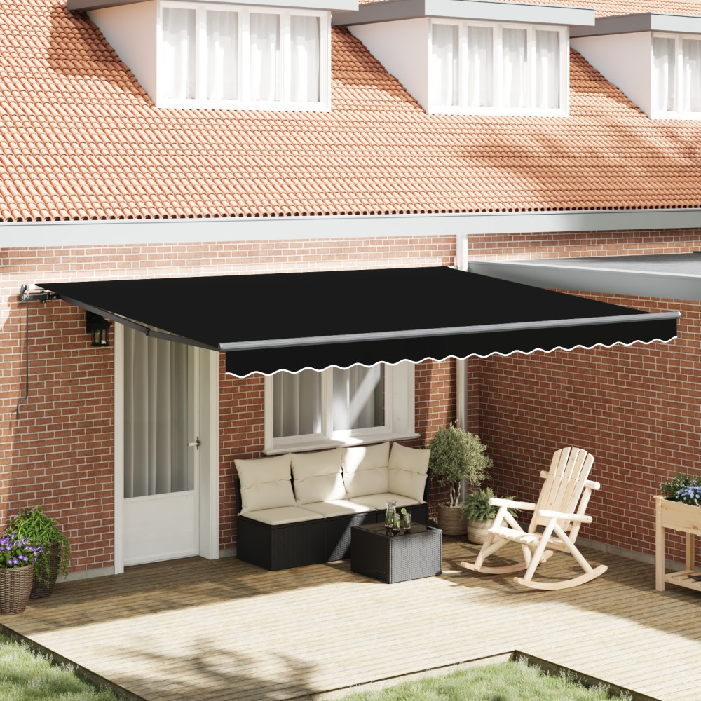 vidaXL Umbrelă retractabilă neagră Manual Negru 450 × 300 cm Poliester
