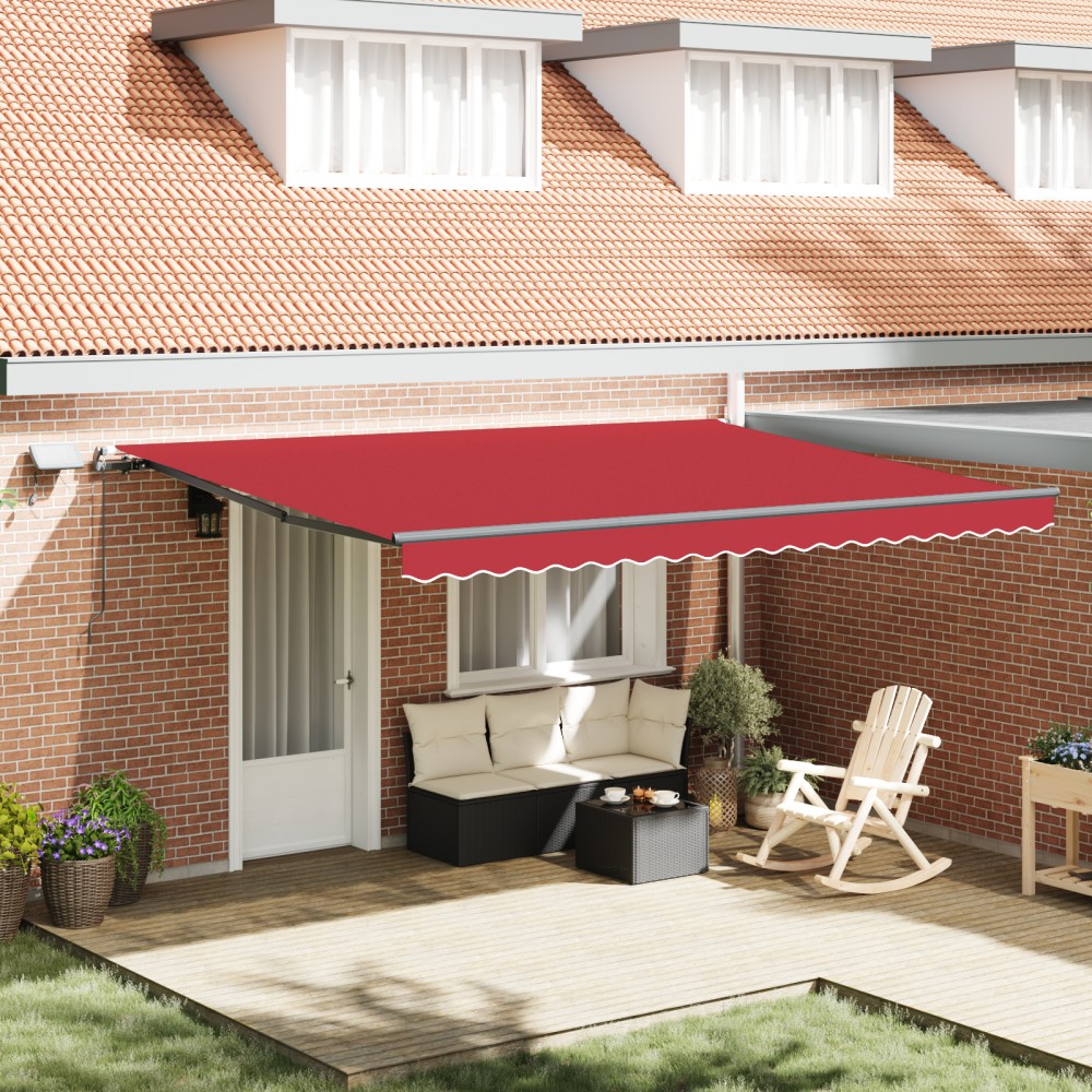 Marchiza manuală retractabilă vidaXL cu LED Roșie 450x300 cm