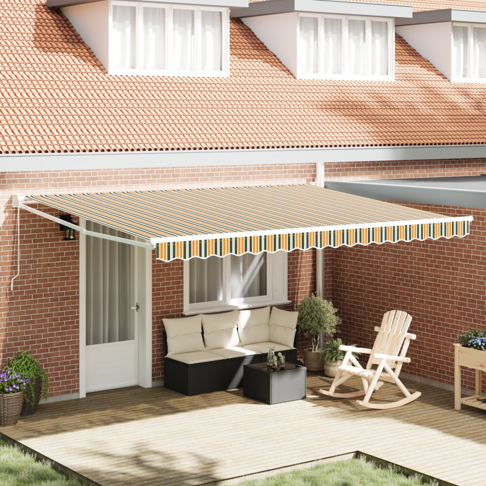 vidaXL Obra din stofă retractabilă manuală verde și galben 450x300 cm