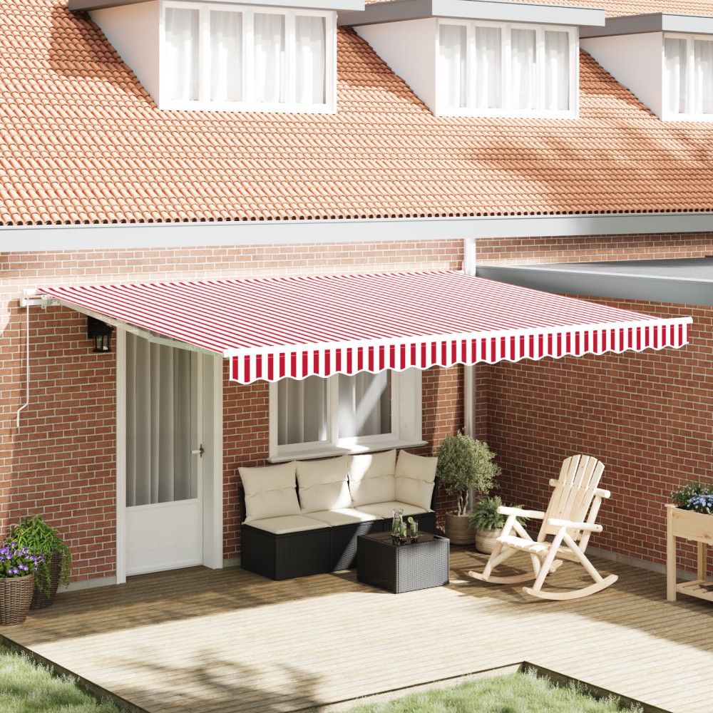 vidaXL Paravan de soare retractabil manual, Roșu și Alb, 450x350 cm