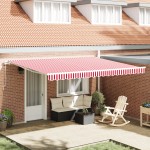 vidaXL Paravan de soare retractabil manual, Roșu și Alb, 450x350 cm