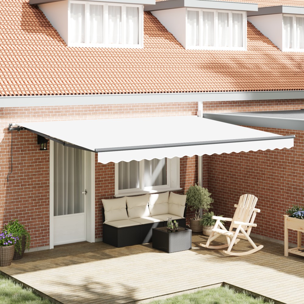 vidaXL Umbrelă retractabilă albă Manual Alb 450 × 350 cm