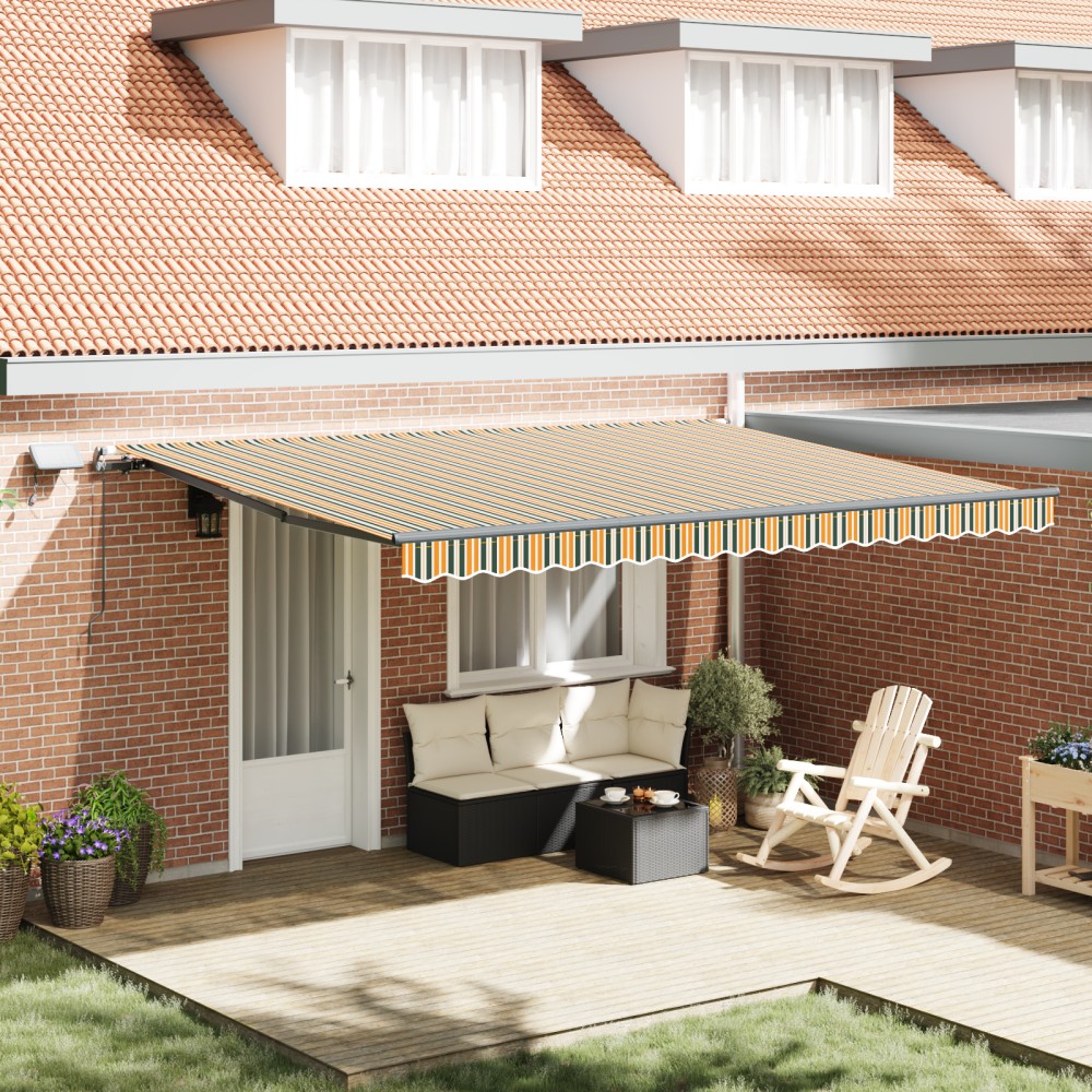 marchiză Manuală Retractabilă cu LED Verde și Galben 450x350 cm