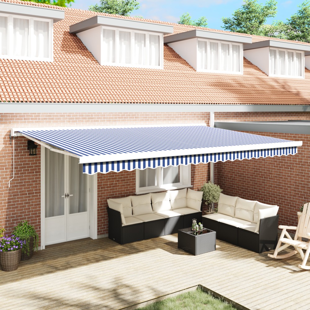 vidaXL Cortina Retractabilă Manual Albastru și alb 500 × 300 cm