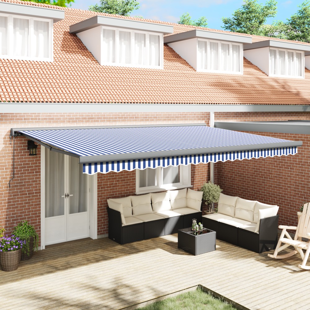 vidaXL Cortina Retractabilă Manual Albastru și alb 500 × 300 cm