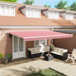 vidaXL Marquise Retractabilă Automată cu LED Dungi Roșii și Albe 500x300 cm