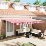 vidaXL Acoperiș retractabil automat dungi roșii și albe, 500 x 300 cm vidaXL Acoperiș retractabil automat dungi roșii și albe, 500 x 300 cm