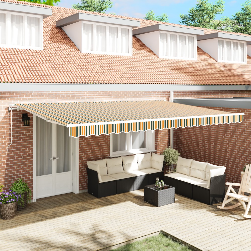 vidaXL Marchiză retractabilă Verde și galben 500 × 300 cm