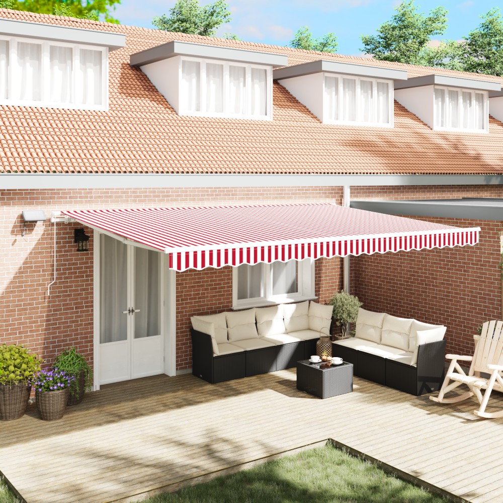 vidaXL Marchiză retractabilă Roșu și alb 500 × 350 cm Roșu și alb