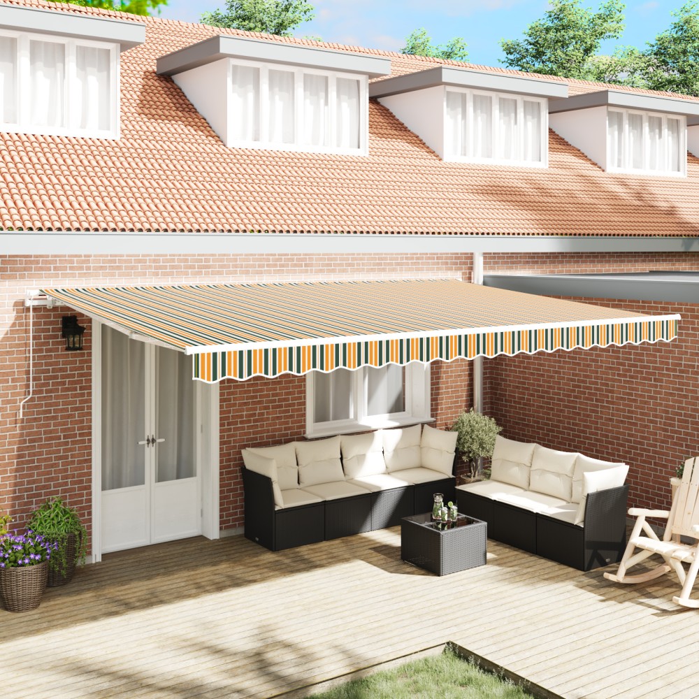Marchiză manuală retractabilă vidaXL verde și galben 500x350 cm