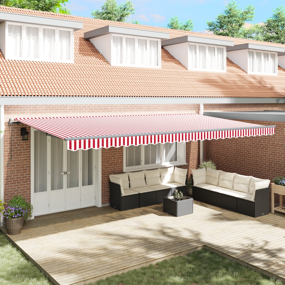 vidaXL Pergolă retractabilă automată cu dungi roșii și albe, 600 x 350 cm