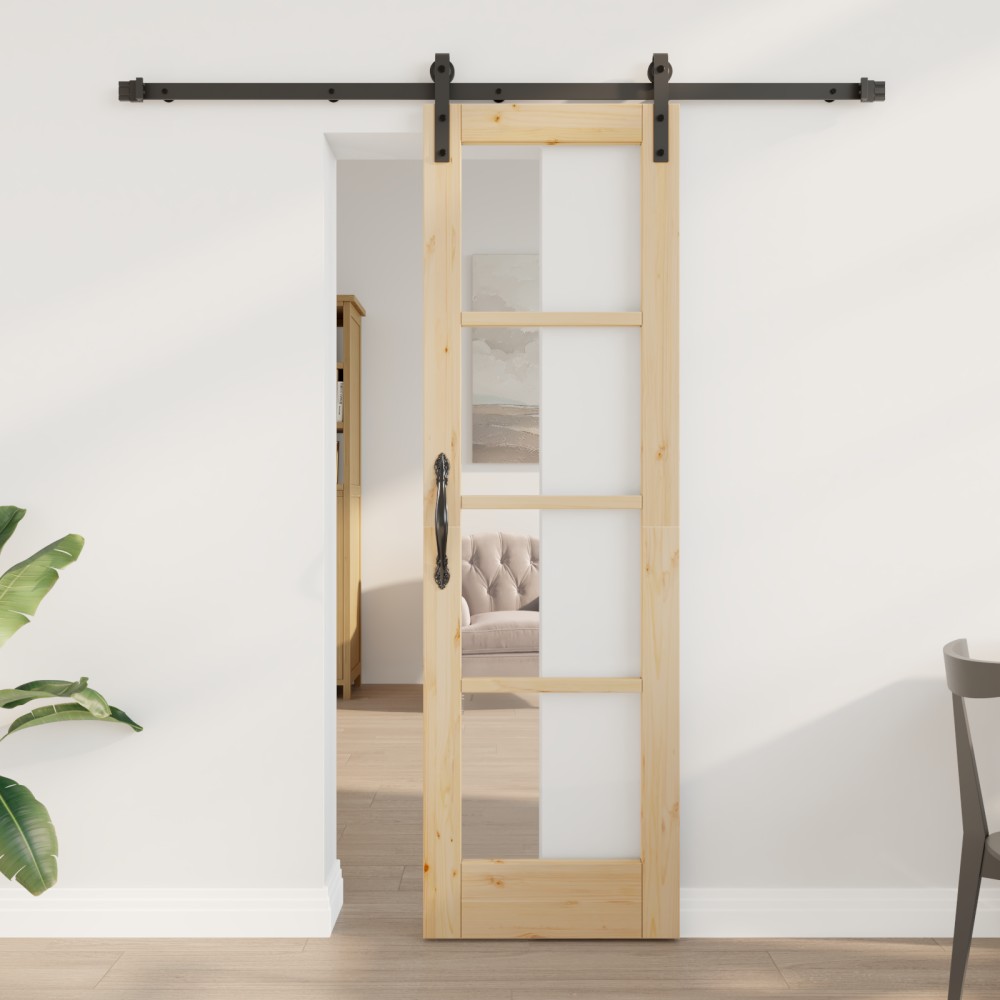 Ușă glisantă vidaXL cu set de accesorii 'ORKDAL'din lemn solid și sticlă