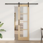 Ușă glisantă vidaXL cu set de accesorii 'ORKDAL'din lemn solid și sticlă