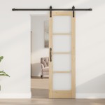 Ușă glisantă vidaXL cu set de accesorii 'ORKDAL'din lemn solid și sticlă