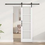 Ușă glisantă vidaXL cu accesorii 'ORKDAL'Alb lemn solid și sticlă