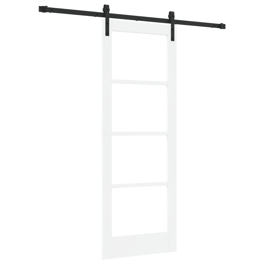Ușă glisantă vidaXL cu set de accesorii 'ORKDAL'Alb Lemn Solid & Sticlă