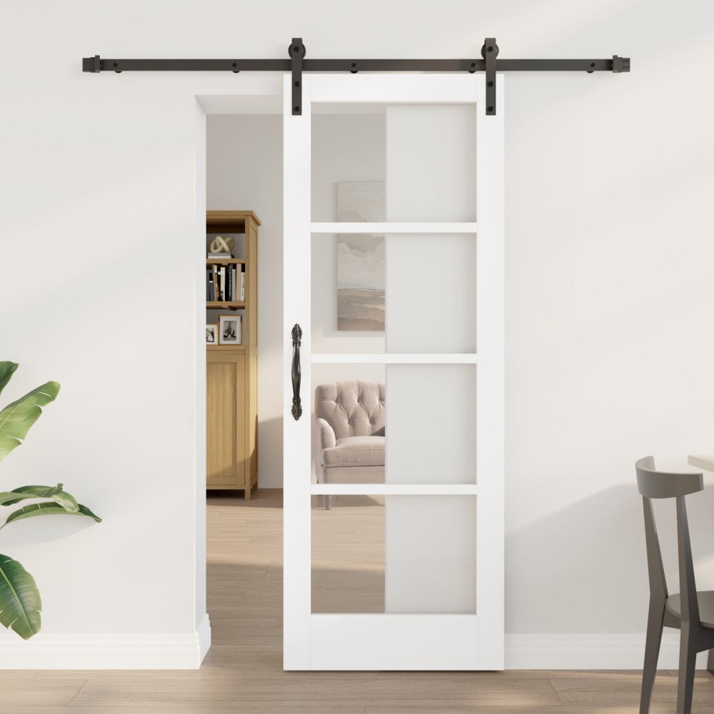 Ușă glisantă vidaXL cu set de accesorii 'ORKDAL'Alb Lemn Solid & Sticlă