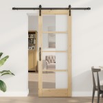 Ușă glisantă vidaXL cu set de accesorii 'ORKDAL'din lemn masiv & sticlă Ușă glisantă vidaXL cu set de accesorii 'ORKDAL'din lemn masiv & sticlă
