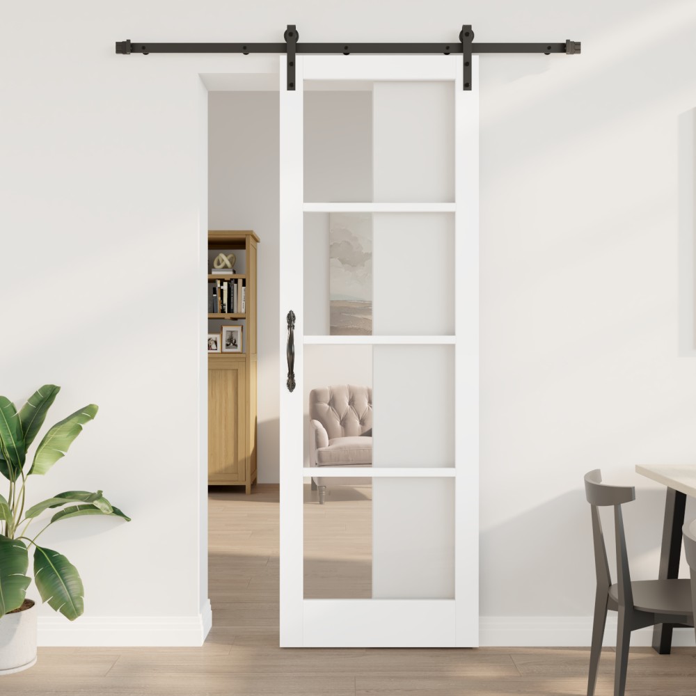 Ușă glisantă vidaXL cu set de accesorii 'ORKDAL'Lemn solid alb și sticlă