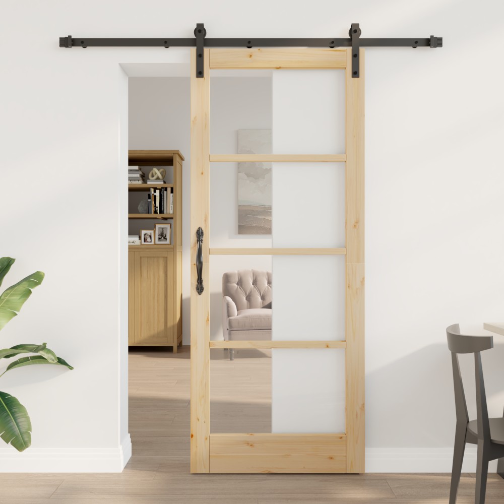 Ușă glisantă vidaXL cu set de accesorii "ORKDAL" Lemn solid și sticlă