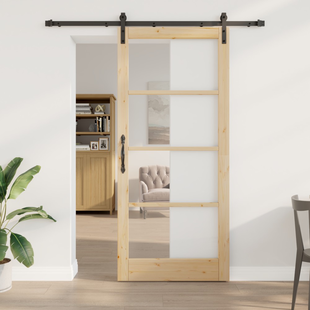 Ușă Glisantă vidaXL cu Set de Accesorii 'ORKDAL'Lemn Solid & Sticlă