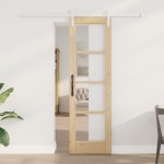 Ușă glisantă vidaXL cu set de accesorii "ORKDAL" din lemn masiv și sticlă