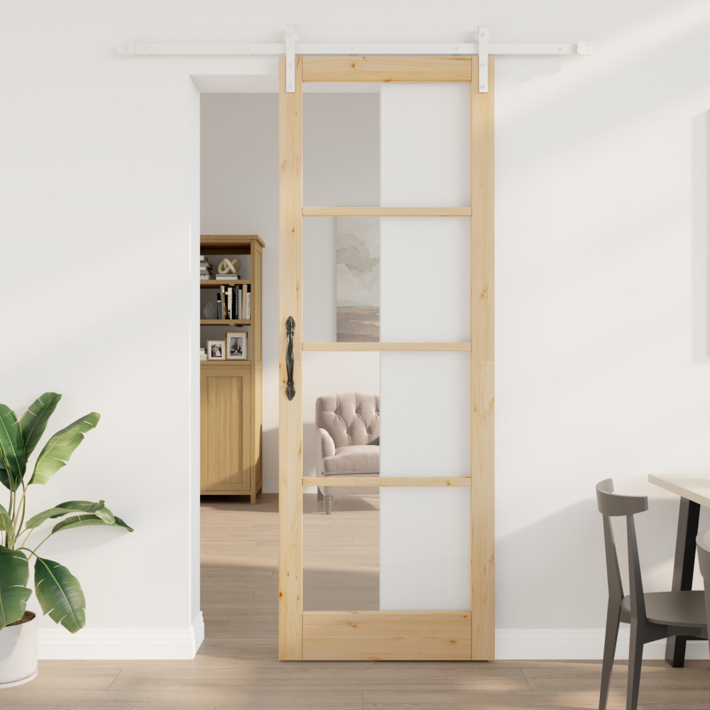 Ușă glisantă vidaXL cu set de accesorii 'ORKDAL'Lemn masiv și sticlă
