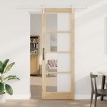 Ușă glisantă vidaXL cu set de accesorii 'ORKDAL'Lemn masiv și sticlă