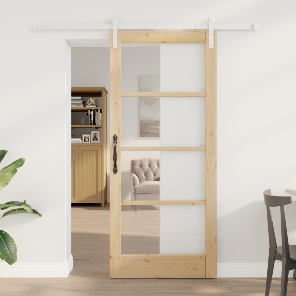 ușă glisantă vidaXL cu set de accesorii 'ORKDAL'Lemn Solid & Sticlă