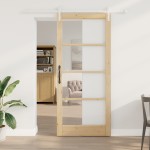 Ușă glisantă vidaXL cu set de accesorii 'ORKDAL'din lemn masiv și sticlă