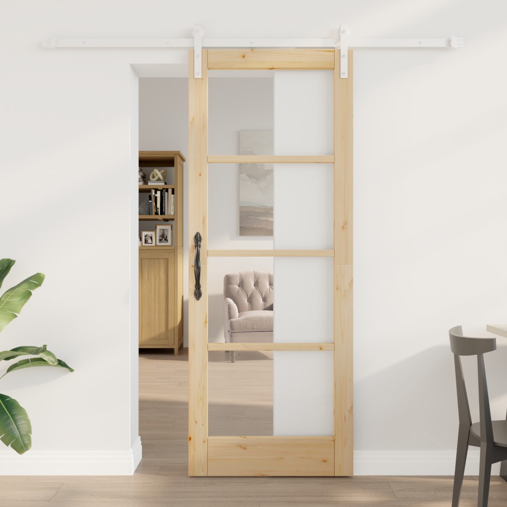 Ușă glisantă vidaXL cu set de accesorii 'ORKDAL'lemn solid & sticlă