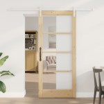 Ușă Glisantă vidaXL cu Set de Accesorii 'ORKDAL'Lemn Solid & Sticlă