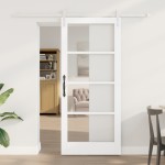 Ușă Glisantă vidaXL cu Set de Accesorii "ORKDAL" Alb Lemn Solid și Sticlă