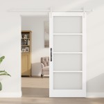 Ușă Glisantă vidaXL cu Set de Accesorii "ORKDAL" Alb Lemn Solid și Sticlă